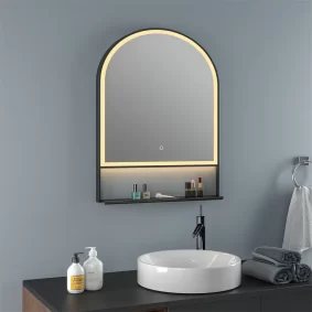 Black framed lighted mirror